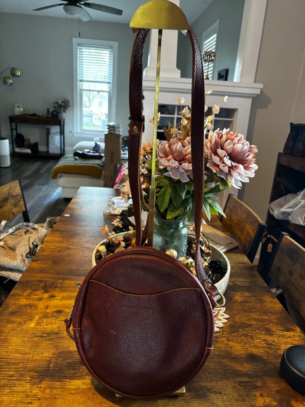 Portland Leather Round Crossbody Bag Oxblood Burgundy Leather